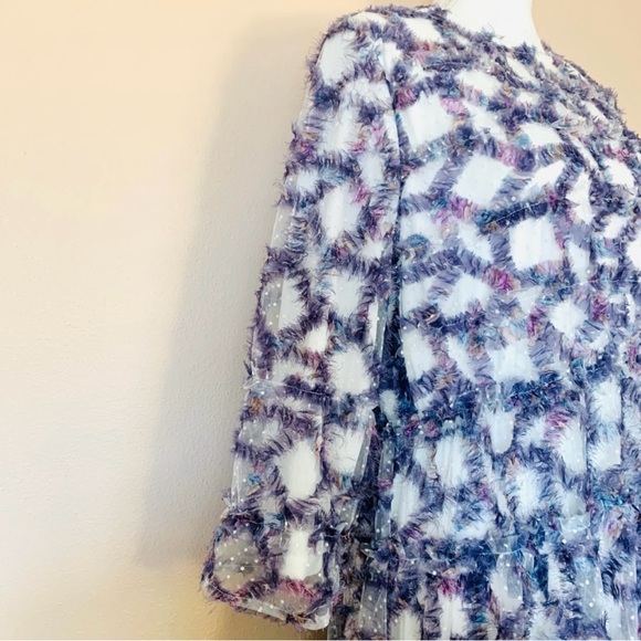 Dainty Jewells Stain Glass White & Purple Sequins Swiss Dot Tiered Maxi Dress. - Picture 3 of 11